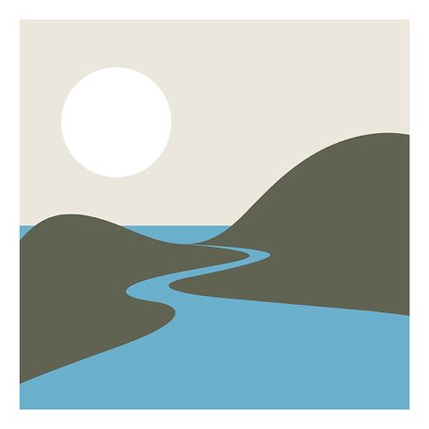 Minimalist Landscape Painting Acrylic, River Illustration Simple, Minimal Landscape Design, River Graphic, River Illustration, Landscape Vector Illustration, Minimal Landscape, Landscape Graphic, Procreate Ipad Art