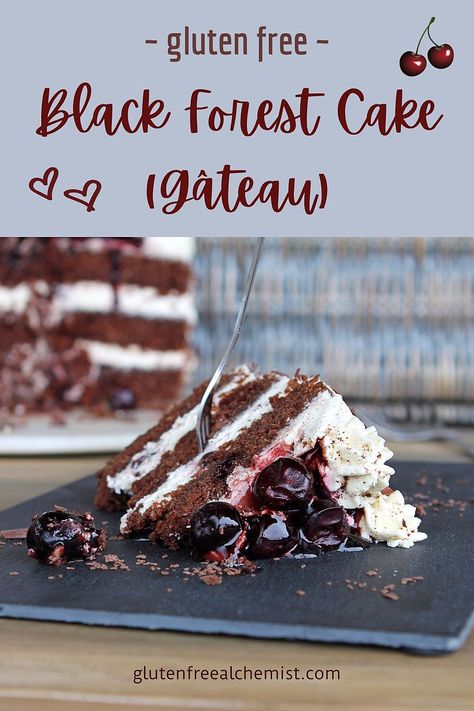 Gluten Free Black Forest Cake, Black Forest Cake Recipe, Black Forest Gateau, Gluten Free Dessert, Chocolate Cherry Cake, Gf Baking, Dessert Chocolate, Black Forest Cake, Forest Cake