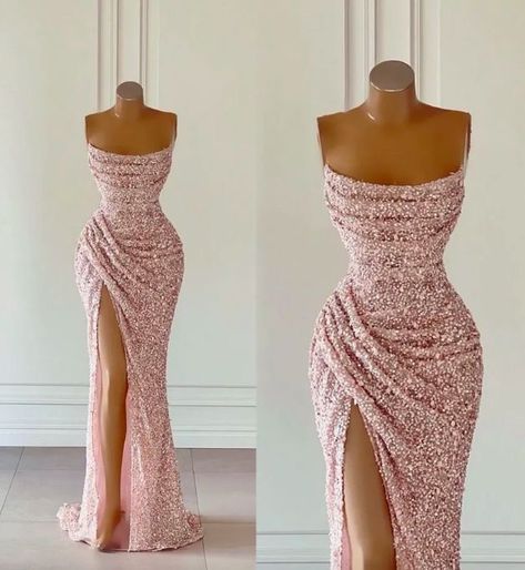 Rose Gold Prom Dress Champagne Blush Pink, Fancy Dresses Sparkly, Blush Pink Mermaid Dress, Rose Gold Bodycon Dress, Sequin Evening Dresses Rose Gold, Long Pink Sparkly Dress, Pink Glam Dress Short, Back Of Dress Ideas Prom, Rose Gold Reception Dress