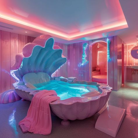 Y2K shell hot tubs and baths for mermaids 🎀 One of them looks to be a bed bath for a mermaid, thought it was cute and decided to share anyway 💗 . . . . . . #mermaidvibes #y2kaesthetics #y2k #aigeneratedartwork #midjourneyv6alpha #midjourneyv6 #digitalartoftheday #digitalartdesign #aiphoto Bedroom With Hot Tub, Mermaid Inspired Room, Cute Beds, Mermaid Bedroom Ideas, Western Living Room Ideas, Beds Cute, Mermaid Bed, Y2k Home Decor, Shell Bed