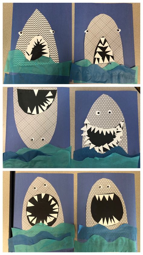 Shark craft, shark art, in the ocean unit, under the sea unit, preschool shark art Ocean Theme Preschool, Under The Sea Crafts, Shark Craft, Ocean Unit, Animals Crossing, Summer Preschool, Shark Art, Sea Crafts, Under The Sea Theme