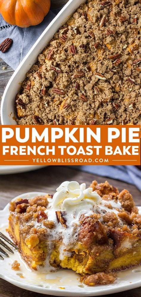 Pumpkin Pie French Toast, Pumpkin French Toast Casserole, Hawaiian Bread, Bread Pumpkin, Baked French Toast Casserole, Baked French Toast, Thanksgiving Breakfast, Pumpkin French Toast, No Bake Pumpkin Pie