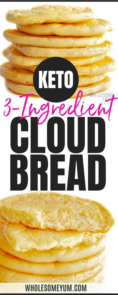 3 Ingredient Keto Cloud Bread Recipe (Oopsie Bread) - The BEST 3 ingredient keto cloud bread recipe (a.k.a. oopsie bread) - EASY, light & buttery! See how to make cloud bread for the perfect sandwich, with just 10 minutes prep time. #wholesomeyum Keto Cloud Bread Recipe, Keto Cloud Bread, Oopsie Bread, Cloud Bread Recipe, The Perfect Sandwich, Perfect Sandwich, Keto Bread Recipes, Bread Alternatives, Wholesome Yum