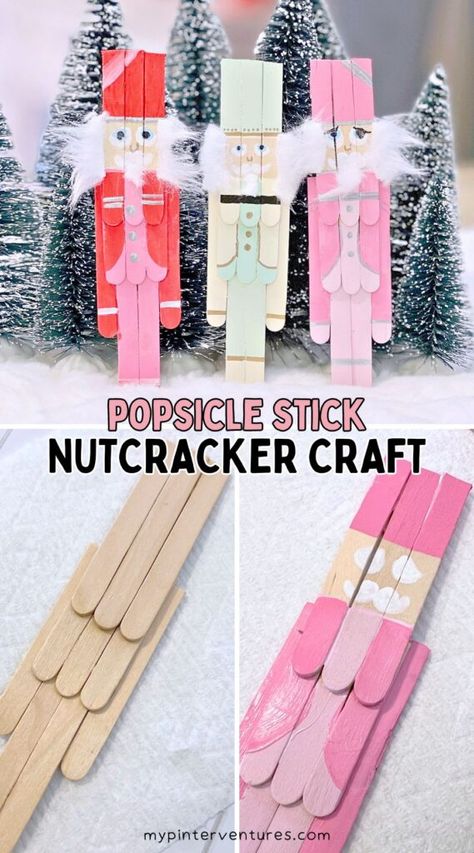 How to make Popsicle Stick Nutcrackers. A fun Christmas Craft to make holiday decorations or Christmas ornaments. Great craft to do with the family. #kidscrafts #christmas #nutcracker Christmas Crafts To Do With Family, Easy Christmas Crafts Popsicle Sticks, Arts And Crafts Christmas Decoration, Classy Christmas Crafts Diy, Christmas Crafts Nutcracker, Diy Popsicle Stick Crafts Christmas, Popsicle Stick Crafts Christmas Ornament, Popsicle Stick Ornaments Diy, Popcical Craft Christmas