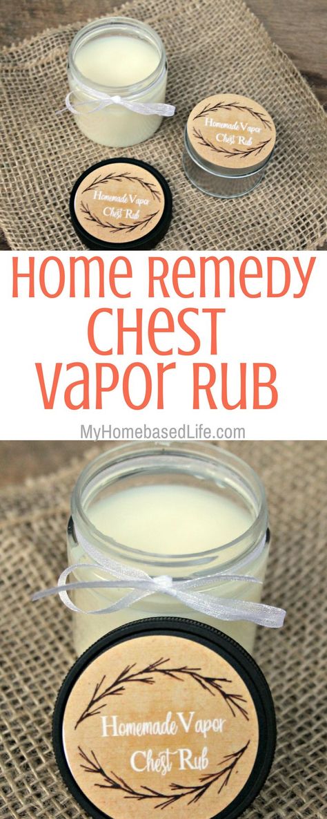 Making this Vapor Chest Rub is going to be a lifesaver for your family. Vapor Rub is easy to make, but it also smells really good! #vaporrub #diy #homemadecoldremedy #homeremedy #myhomebasedlife | Home Remedy | Cold Remedy | Natural Living | DIY | Do It Yourself | Parenting | Vapor Rub Recipes via @myhomebasedlife Homemade Vapor Rub, Homemade Cold Remedies, Chest Congestion Remedies, Congestion Remedies, Cold Remedy, Chest Rub, Vapor Rub, Cold Medicine, Chest Congestion