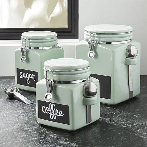 Pistachio Clamp Canisters with Chalkboard - Kitchen Decorating Ideas - #affiliatelink Kitchen Decor Collections, Crockery Design, Gadgets Kitchen Cooking, Kitchen Accessories Decor, Cooking Gadgets, Pantry Design, Cute Kitchen, Pistachio Green, Cool Kitchen Gadgets