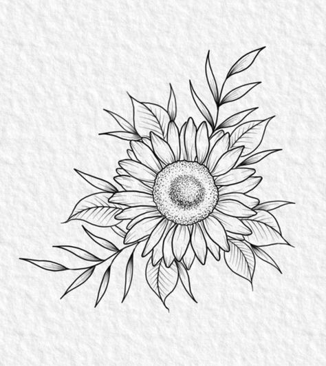 Sunflower Tattoo Stencil Simple, Sun Flower Tattoo Stencils, Line Work Sunflower Tattoo, Sunflower Botanical Illustration, Sun Flower Tattoos, Floral Tattoo Design Drawings, Sunflower Tattoo Drawing, Fineline Sunflower Tattoo, Line Sunflower Tattoo