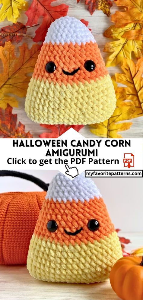 Dive into the enchanting world of crochet with our Halloween Candy Corn Crochet PDF Pattern. Create charming candy corn-inspired decorations, costumes, and gifts with this easy-to-follow pattern. Transform your home into a Halloween wonderland or craft unique costumes that capture the spirit of the season. Download the PDF pattern now and add a dash of sweet, spooky fun to your crafting repertoire! Crochet Candy Corn Plushie, Easy Crochet Projects Halloween, Free Crochet Candy Corn Patterns, Candy Corn Pillow Crochet Pattern, Candy Corn Free Crochet Pattern, Pink Halloween Crochet, Halloween Items To Sell, Easy Spooky Crochet, Crochet Candy Corn Pillow Free Pattern