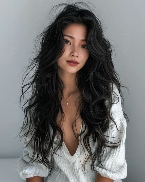 Embracing the natural beauty of messy waves and lightweight knits 🌞✨ Feeling the summer vibes and loving the simplicity of this look. Sometimes, all you need is a touch of nature to feel refreshed and beautiful. 💕 #NaturalBeauty #SummerVibes #MessyWaves #LightweightKnit #EffortlessStyle #HairGoals #FashionInspiration #SimpleElegance #BeautyInSimplicity #SelfLove #DailyInspo #HollyKimStyle Loose Waves Natural Hair, Wavey Hair Styles Long Natural, Hairstyles For Layers, Waves Natural Hair, Asian Hair Perm, Messy Long Hair, Hair Care Routine Daily, Asian Dragons, Long Hair Waves