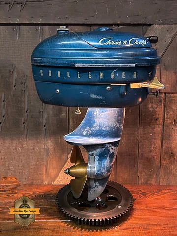 Steampunk Industrial / Antique Johnson Boat Motor / Nautical / Marine Cabin Lamps, Old John Deere Tractors, Steampunk Desk, Steampunk Table Lamp, Man Cave Lighting, Industrial Antique, Chris Craft Boats, Outboard Boat Motors, Steampunk Industrial