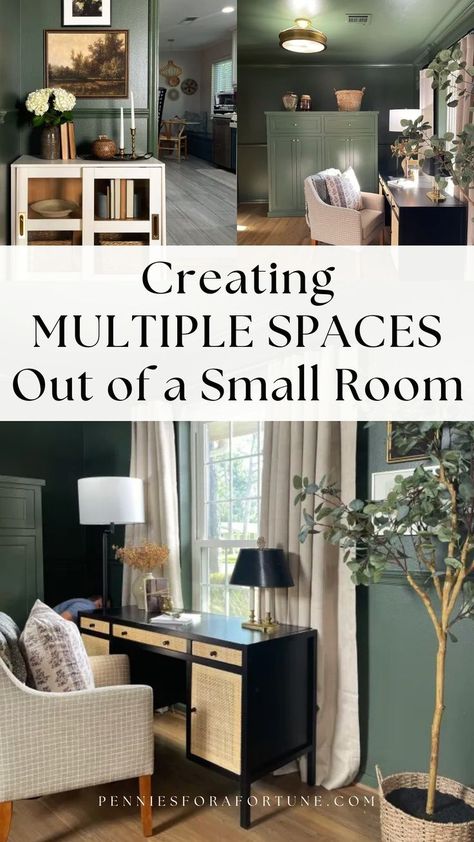 In this episode of "Problem Spaces," my DIY home renovation show on HBO Max, we're trying to make a multifunctional room function! A family needed the room to serve as a home office, gym, storage area, and entertaining space – all within 10 feet of space! Check out the post (and the episode) to see how you can create multiple areas out of a small room with a home remodel on a budget. Get some inspiration for an affordable home improvement project to meet your needs! Small Space Office Storage, Dining Room Office Combo Ideas Small Spaces, Office In Family Room Ideas, Flex Room Ideas Offices, Small Office Space In Living Room, Office Small Space Ideas, Small Space Home Office Ideas, Multi Function Room Ideas, Office And Workout Room Combo