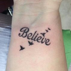 Believe Tattoo Design, Believe Wrist Tattoo, Believe Tattoo, Sagittarius Tattoo Designs, Font Tato, Believe Tattoos, Lace Tattoo Design, Cool Wrist Tattoos, Feather Tattoo Design