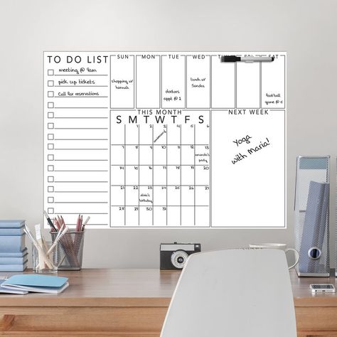 WallPops! Get Organized Combination Calendar/Planer Whiteboard, 24" x 17.5" & Reviews | Wayfair Whiteboard Ideas Bedroom, Whiteboard Organization, Whiteboard Calendar, Family Command Center, Dry Erase Calendar, Business Furniture, Wall Board, Message Board, Dry Erase Board