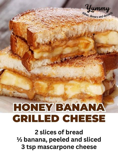 Banana Grilled Cheese, Yummy Dishes, Gourmet Sandwiches, Mascarpone Cheese, Kids Recipes, Slice Of Bread, Grilled Cheese, My Sister, Tasty Dishes