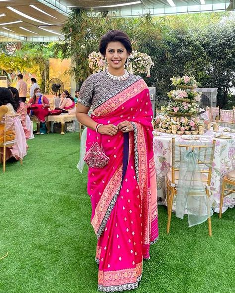 Jayanthi Reddy Sarees, Jayanti Reddy Saree, Pinky Reddy, Pink Banarasi Saree, Pattu Langa, South Indian Bride Saree, Bride Saree, Jayanti Reddy, Blouse Ideas