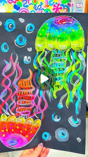 K A Y L A     K O S L O W on Instagram: "Neon black light jellies for fourth grade! They are loving this one!" Black Light Art Projects, Jellyfish Art For Kids, Black Light Art, Glow Projects, Art Docent, Elementary Lessons, Exhibition Ideas, Neon Black, Jellyfish Art