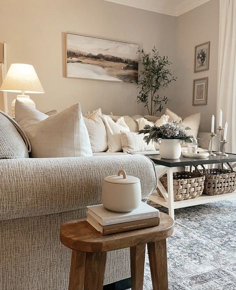 Cosy Chic Living Room, Beige Tonal Living Room, Cream And Natural Living Room, Soft Grey Living Room, Rustic Beige Living Room, Grey Cream Wood Living Room, Peaceful Living Room Cozy, Beige Country Living Room, Cream Coloured Living Room