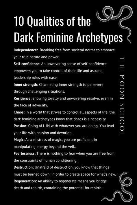 qualities style of dark divine feminine archetypes Dark Feminine Virgo, Dark Goddess Archetype, Dark Feminine Meaning, Feminine Archetypes Lover, Dark Fenimine Energy, Dark Feminine Guide, Huntress Feminine Archetype, Dark Feminine Look, Dark Feminine Rules