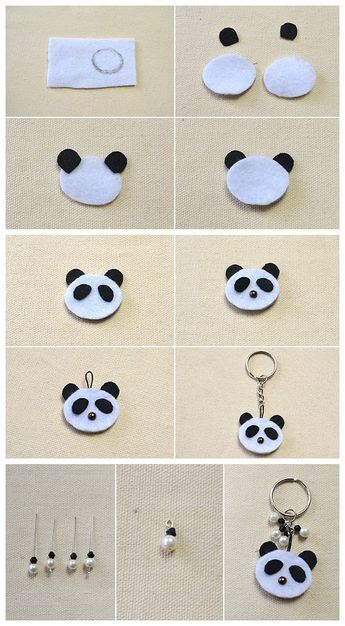 Kids Keychain Craft, Panda Gift Ideas, Panda Crafts, Panda Bear Crafts, Felt Keyring, Panda Craft, Felt Keychain, Panda Gifts, Desain Quilling