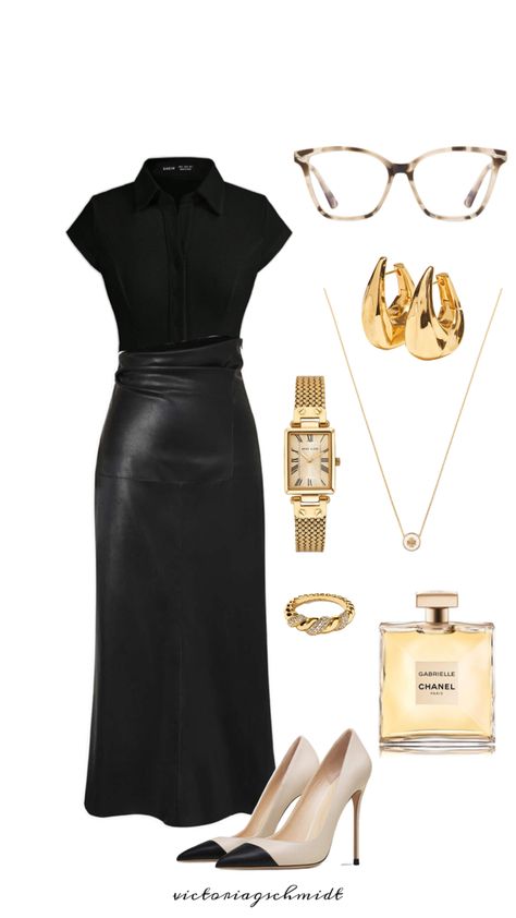 #officesiren #toryburch #leatherskirt #chanel Meeting Outfit, Look Formal, Elegante Casual, Classy Work Outfits, Mode Inspo, Looks Chic, Fancy Outfits, Looks Style, Polyvore Outfits