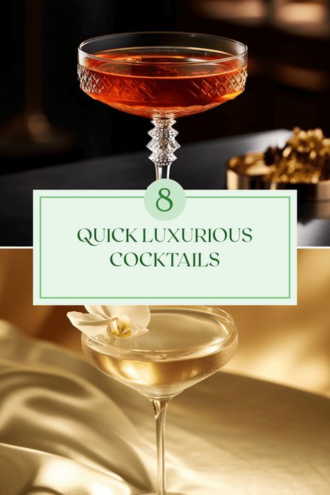 Discover 8 amazingly luxurious cocktails that you can whip up in just minutes! Enjoy cocktails like the fascinating Roulette Royale and the delightful Coco Chanel, guaranteed to impress your guests. Each drink offers a unique mix of flavors, combining sweetness with spice. Whether you're hosting a party or enjoying a night in, these cocktails provide quick indulgence that won’t compromise on taste or presentation. Explore the art of cocktail making and elevate your beverage game effortlessly. Black Pepper Cocktail, James Bond Cocktails, Cocktail Flight Ideas, Cocktail Competition Party, Cocktail Decoration Ideas, Speakeasy Cocktails, Sophisticated Cocktails, Elegant Cocktails, Manly Cocktails