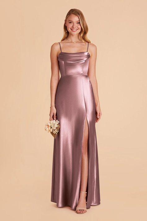 Mia Shiny Satin Convertible Dress - Gold | Birdy Grey Cream Bridesmaid Dresses, Taupe Bridesmaid, Rose Gold Bridesmaid Dress, Mauve Bridesmaid, Mauve Bridesmaid Dress, Taupe Bridesmaid Dresses, Rose Bridesmaid Dresses, Dark Mauve, Birdy Grey