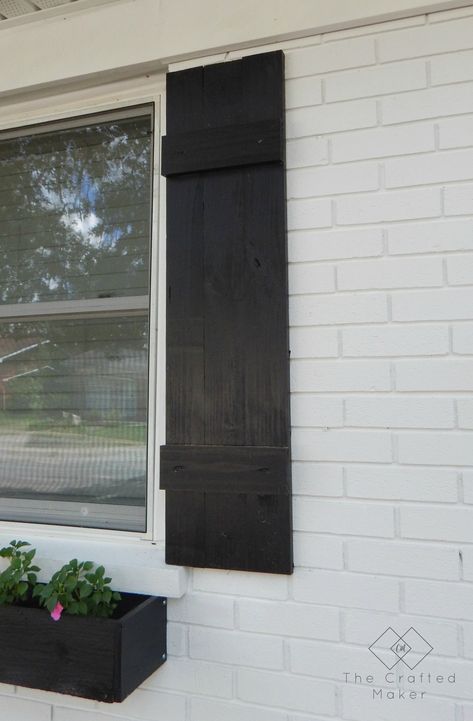 Give the exterior of your home an upgrade with these simple DIY shutters. They take very little time to make and will add curb appeal to your home. Shutters Diy, Simple Diy Home Improvement, Diy Exterior, Exterior Window, Landscaping Backyard, Black Shutters, Diy Shutters, Wooden Shutters, Shutters Exterior