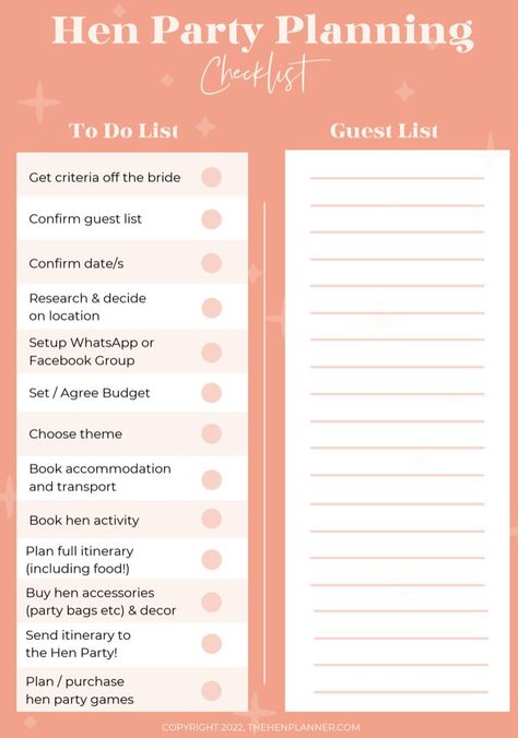 If you’re a first-time bridesmaid and you’ve been catapulted into the hen party planning world, check out our Hen Planning Checklist to help you get organised! ✨ How To Plan A Hen Do, Hens Party To Do List, Hen Do Checklist, Hen Party Checklist, Hen Do Planning Checklist, Hen Do Planning, Bright Hens Party, Uk Hen Do Ideas, Hen Do Ideas Classy