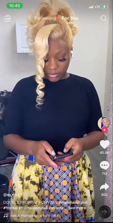 Blonde Two Frontal Ponytail, Lacefront Wig Hairstyles Ponytail, Blond Frontal Ponytail, Updo Wig Styles For Black Women, Blonde Updo Hairstyles For Black Women, 613 Frontal Ponytail, 613 Double Frontal Ponytail, Blonde Frontal Updo, 613 Updo Wig