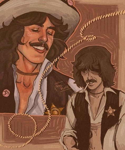 George Harrison Cowboy, Rockstar Fanart, George Harrison Fanart, George Harrison Drawing, Two People Drawing, The Beatles Art, The Beatles Fanart, George Harrison Art, Beatles Drawing