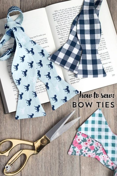 Learn how to sew a bow tie that really ties! A free simple free sewing tutorial on polkadotchair.com #fashionsewing, Sew A Bow Tie, How To Sew A Bow Tie, Sew A Bow, Make A Bow Tie, Make A Bow, Free Sewing Pattern, Sewing Tutorials Free, Beginner Sewing Projects Easy, Leftover Fabric