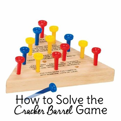 Use this easy peg game solution to learn how to solve the Cracker Barrel Game the easy way so you can be a genius and not an ignoramus! Cracker Barrel Peg Game, Cracker Barrel Game, Triangle Peg Game, Triangle Game, Peg Game, Unicorn Crafts For Kids, Camper Build, Unicorn Craft, Wood Games