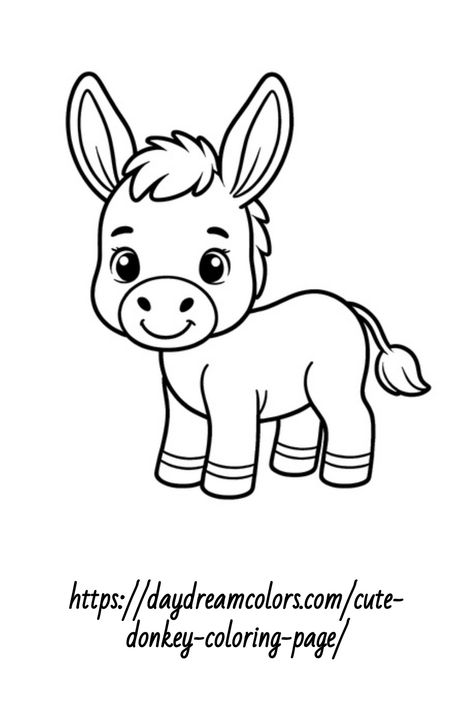 Donkey Template Free Printable, Donkey Line Art, Farm Coloring Pages Free Printables, Donkey Drawing Easy, Simple Animal Coloring Pages, Donkey Outline, Donkey Coloring Page, Donkey Printable, Donkey Cartoon