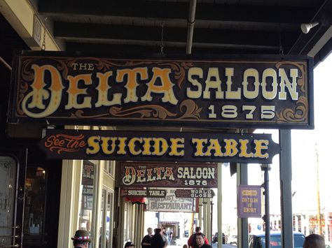 Ate lunch at the Delta Saloon Cafe, Virginia City, NV - so much fun in this town! Western Signage, Ancient Scripts, Virginia City, Western Town, Eat Lunch, Grape Vines, Virginia