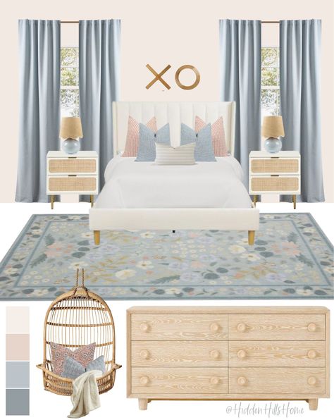 Deeb Upholstered Wingback Bed curated on LTK Blue Pink Room Aesthetic, Preteen Girls Bedroom Ideas Blue, Teenage Girl Bedrooms Blue, Girls Light Blue Bedroom Ideas, Blue And Pink Bedroom For Kids, Blue Toddler Girl Room, Blue And Pink Girls Bedroom, Blue And Pink Bedroom For Adults, Light Blue Girls Room