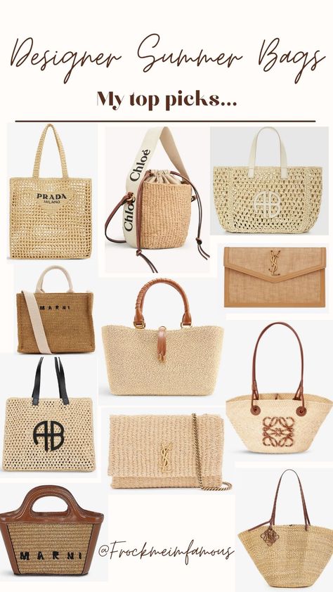 Designer Summer Bags, Purses Summer 2024, Designer Straw Bags, Straw Tote Bags Outfit, Trendy Bags 2024 Summer, Designer Straw Bag, Summer Handbags 2024, It Bags 2024, Summer Purses 2024