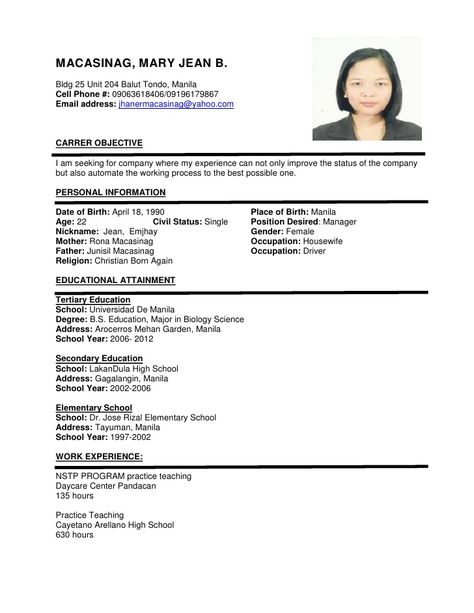 Resume Format For Job Application, Sample Of Resume, Resume Format For Job, Simple Resume Sample, Basic Resume Format, Cv Resume Sample, Resume Writing Samples, Resume Format Examples, First Job Resume