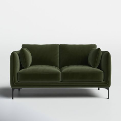 Elevated from every angle, this mid-century-inspired loveseat showcases a sleek silhouette accented by vertical channel detailing + metal bracket legs. Tall arms + plush down-blend cushioning surround you in comfort, while a range of tailored upholstery options invite you to make it your own. Green Love Seat, Green Sofa Living, Shopping Decor, Red Ant, House Shopping, Interior Wall Lights, Modern Sofa Designs, East Street, Modern Loveseat