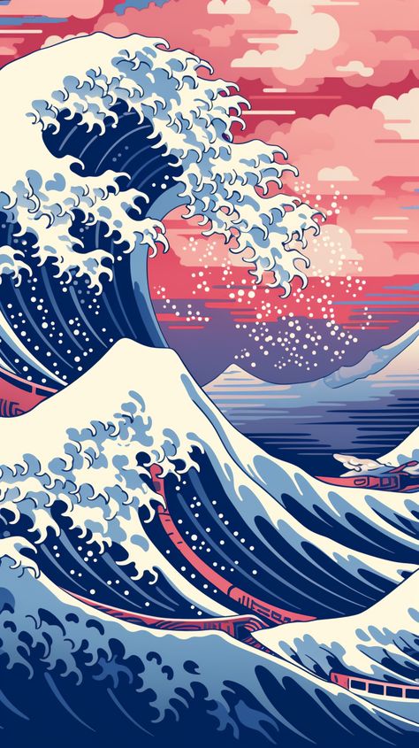 #cool #wallpaper #background Under Water Wallpaper Aesthetic, Kanagawa Wallpaper, Under The Wave Off Kanagawa, The Wave Off Kanagawa, Japanese Pop Art, Vintage Illustration Art, The Great Wave, Waves Background, Waves Wallpaper