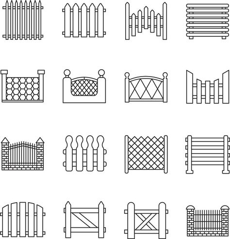 Fence icons set. Simple set of fence vector icons for web design on white background Fence Drawing, Maps Illustration, Trellis Fence, Map Icons, Aluminum Fence, Background Background, Illustrated Map, Design Ad, Fencing