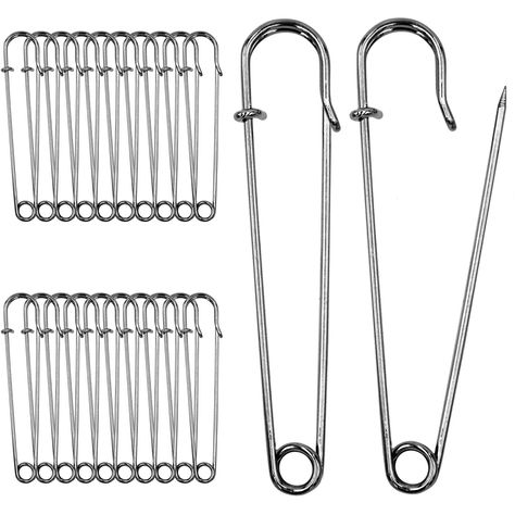 PRICES MAY VARY. SIZE AND QUANTITY: Approximate 4” or 10cm length, heavy duty safety pins with curved steel spring locks. Pack includes 20 pieces. STRONG MATERIAL: The large safety pins are made of high grade stainless steel which are strong and sturdy. It can withstand quite a bit of pressure and do not bend easily. It is ideal for uses that require extra strength. SAFETY: The locking safety pin top covers the straight sharp point which ensure your safety. The heavy duty safety pins can penetra Safety Pin Top, Giant Safety Pin, Pins For Clothes, Large Safety Pin, Hand Sewing Needles, Sewing Needles, Mattress Pads, Safety Pins, Safety Pin