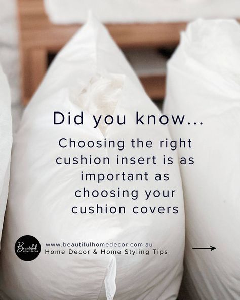 Do you know the difference between cushion inserts and how they make your home look and feel? Trying to decide between a feather fill, polyester (poly) fill or a micro blend fill is as important as choosing your cushion covers. We are here to help you choose which cushion insert is best for you and your home. Comment " Cushion Tips" and we'll send you a link with info to help you choose the right cushions and inserts for your home. #cushionlove #interiordesign #homedecor #beautifulhomed... Home Decor Australia, Cushion Inserts, Australian Homes, Cushion Filling, Home Look, Choose The Right, Beautiful Decor, You Choose, Cushion Covers