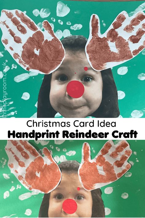 Reighndeer Crafts For Kids, Reindeer Craft Toddler, Christmas Craft Daycare, Reindeer Hand Print Craft, Pre K Reindeer Crafts, Christmas Craft For Toddlers Easy, Handprint Reindeer Crafts For Kids, Reindeer Craft With Picture, Christmas Crafts Nursery