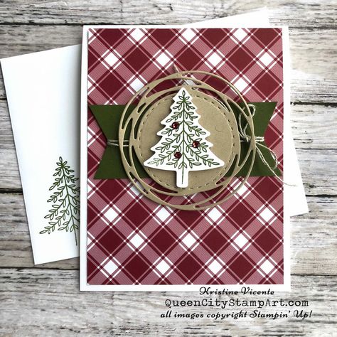 Stampin Up Perfectly Plaid, Plaid Christmas Card, Stampin Up Weihnachten, Christmas Card Ideas, The 12 Days Of Christmas, Hand Made Greeting Cards, Homemade Christmas Cards, Stampin Up Christmas Cards, Christmas Tree Cards