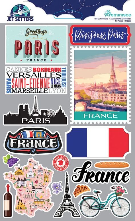 Reminisce - Jetsetters Collection - 3 Dimensional Die Cut Stickers - France Sticker #sticker Stickers #stickers freesticker #freesticker freestickers #freestickers free download sticker #freedownloadsticker 14.89 New York Stickers Printable, Paris Stickers Printable, Countries Stickers, France Journal, France Stickers, French Stickers, Romantic Stickers, France Scrapbook, Paris Stickers