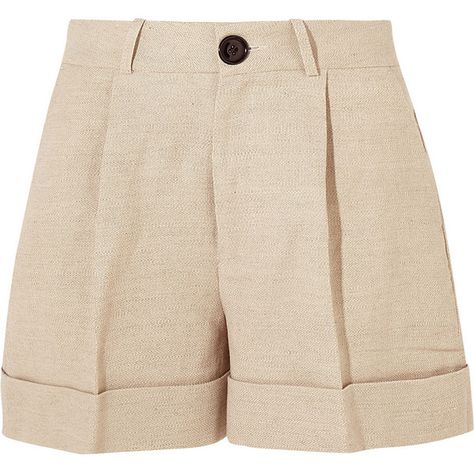 Totême Tanzania linen and cotton-blend shorts (460 CAD) found on Polyvore featuring women's fashion, shorts, bottoms, short, beige, mid rise shorts, beige shorts, fold over shorts, woven shorts and linen shorts Elegant Luxury Beige Shorts, Luxury Linen Summer Shorts, Luxury Classic Beige Shorts, 1940s Shorts, Luxury High-waisted Linen Shorts, Beige Linen Bottoms With Built-in Shorts, Shorts Linen, Shorts Cotton, Beige Shorts