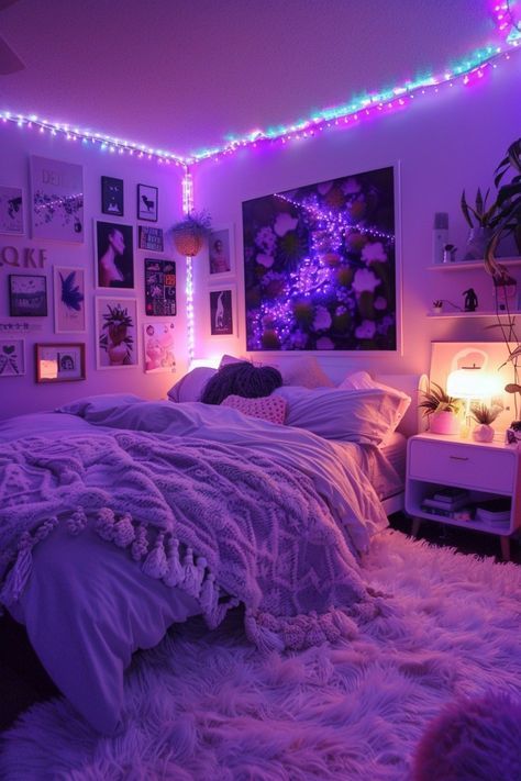 Purple Room Ideas Aesthetic, Cozy Purple Bedroom, Big Bedroom Ideas Aesthetic, Baddie Room Ideas Bedrooms, Home Bedroom Refresh, Baddie Room Ideas Aesthetic, Color Schemes For Bedrooms, Purple Room Ideas, Baddie House