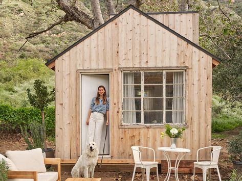 Tour a 120-Square-Foot Tiny Farmhouse in Malibu With Unexpected Potential Backyard Tiny Guest House Cottage, 8x12 Tiny House Floor Plans, Tiny Cottage Layout, 12x16 Guest House, Shed Into Guest House, 130 Sq Ft Tiny House, 120 Sq Ft Tiny House Interior, Organic Modern Tiny House, Adu House Tiny Homes