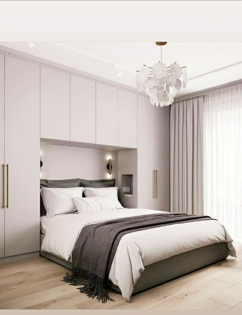 Bed In Front Of Wardrobe, Modular Bed Design With Storage, Built In Headboard Wall Storage, Wardrobe In Front Of Bed, Cabinets Around Bed, Built In Bedroom Cabinets Around Bed, Built In Wardrobe Around Bed, Small Bedroom Wardrobe, Small Bedroom Design Ideas