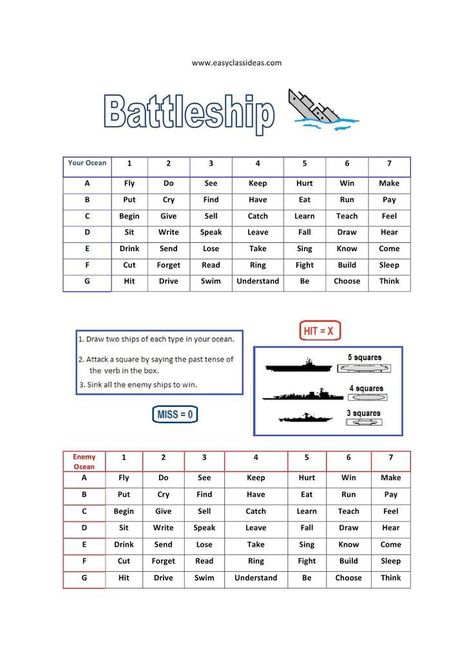 Verb Games, Ell Activities, Game For Students, Teaching Feeling, Irregular Verb, English Homework, Verbs Activities, Battleship Game, Past Simple